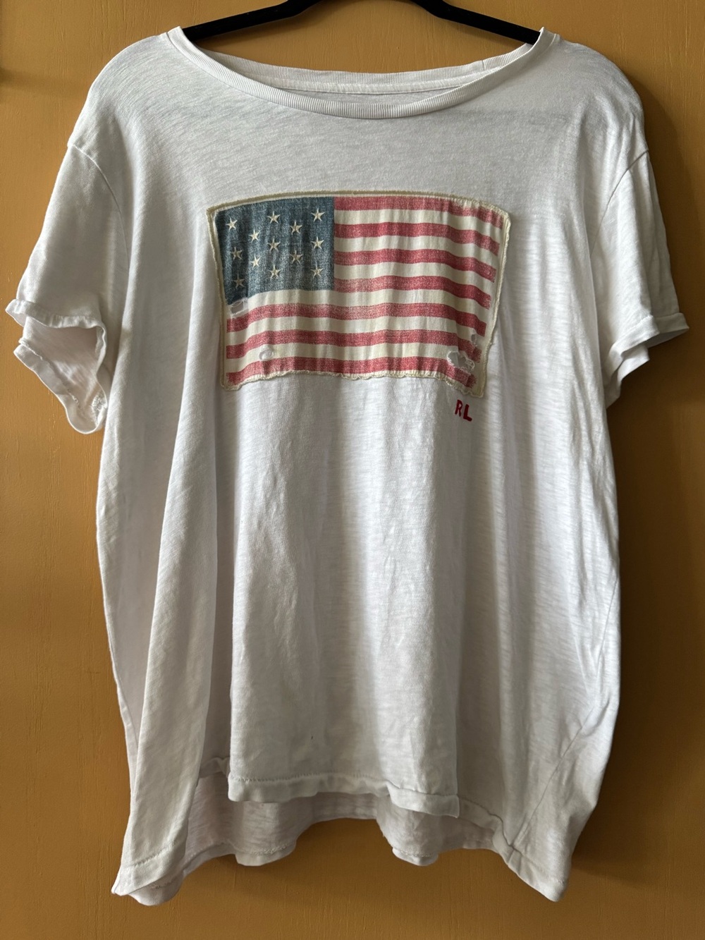 Polo Ralph Lauren XL Anerican Flag Appliqué Tee Shirt Embroidered RL Cotton